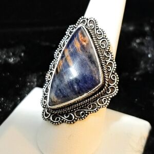 NWOT Unique Natural Sodalite Gemstone .925 Sterling Overlay Ring
